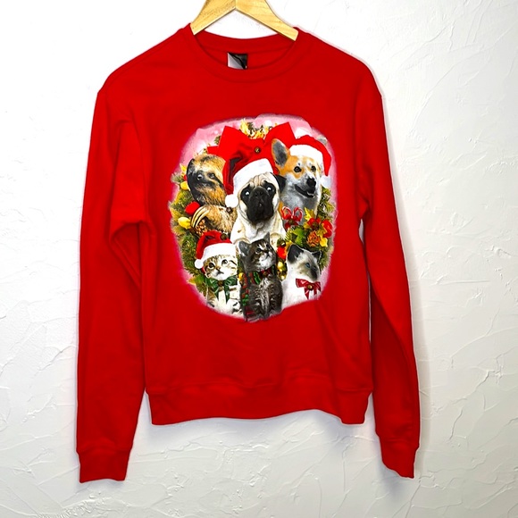 Ugly Christmas Sweater/Sweatshirt With Dogs and Cats with Real Jingle Collars - Picture 5 of 10